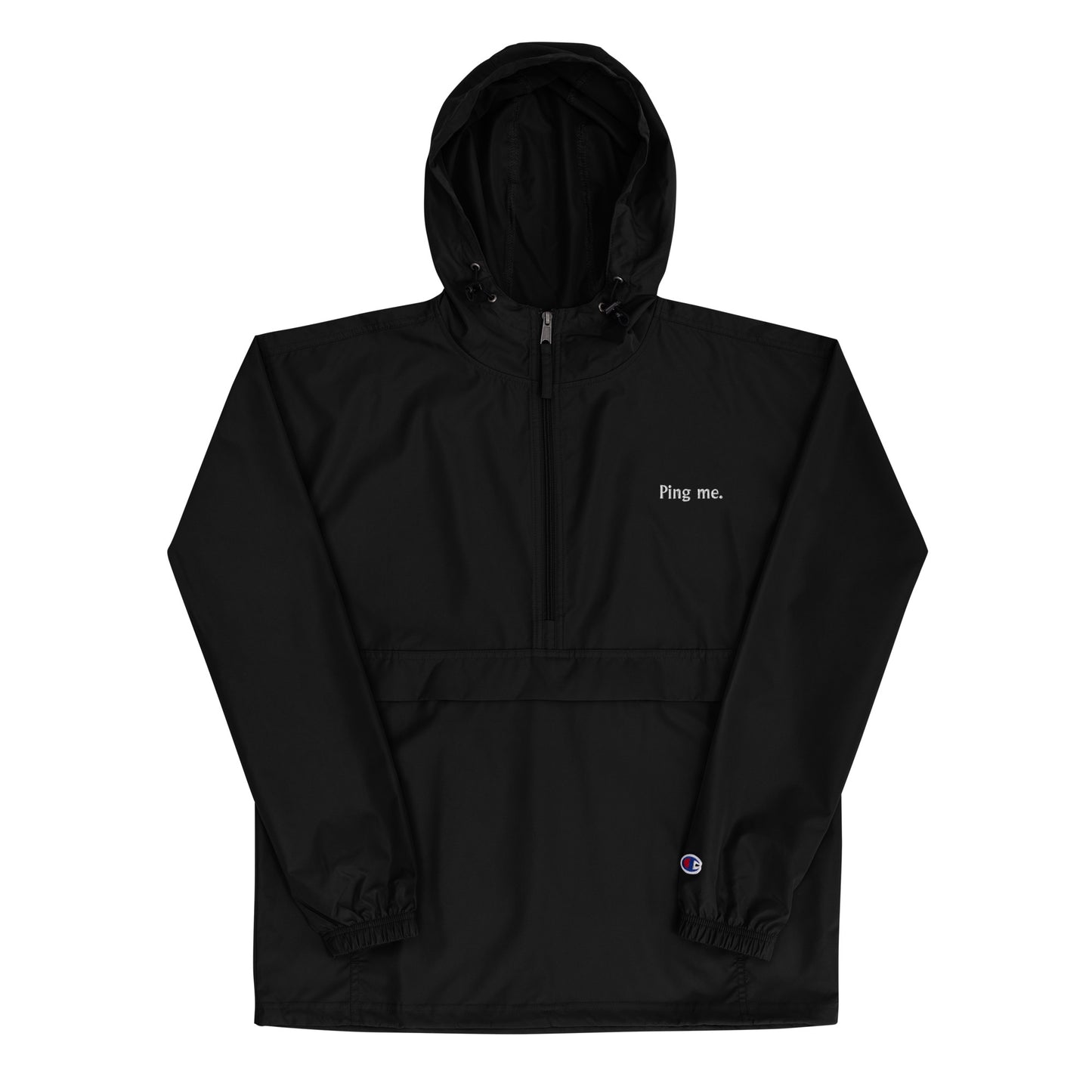 "Ping me." Premium Embroidered Champion Unisex Packable Jacket